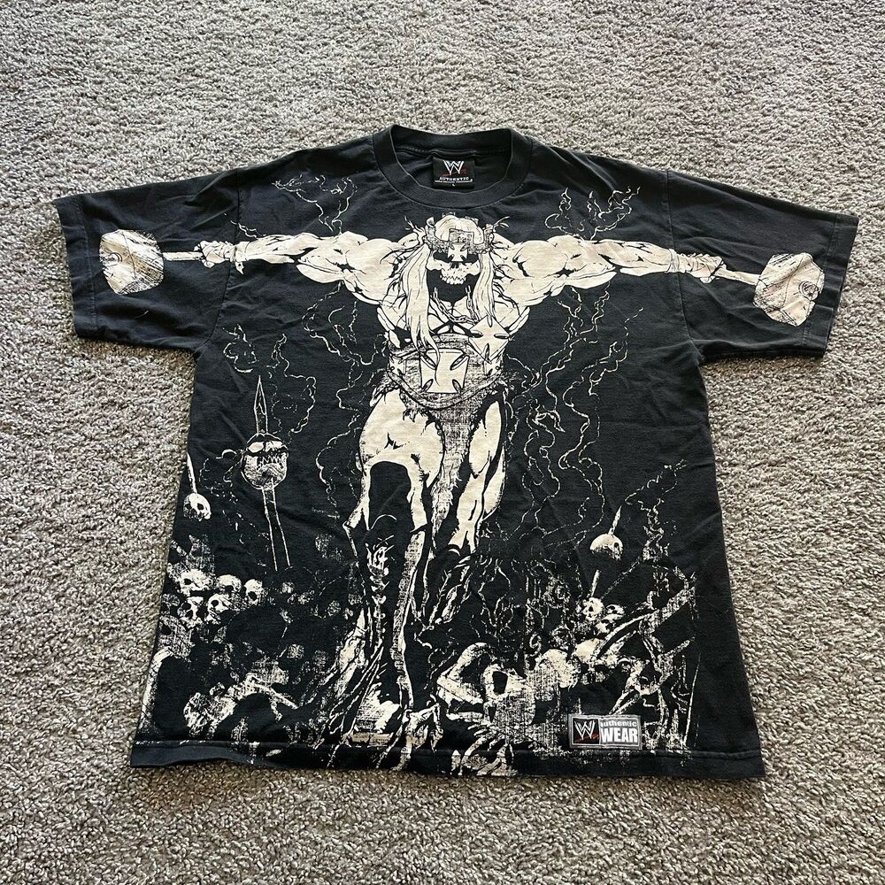 VTG 2008 WWE Triple H Eversoris Destroyer AOP All Over Print Shirt Black Large